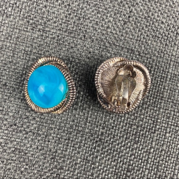 Vintage Cerulean Sphere W/ Ribbed Silver Clip On - Picture 5 of 6